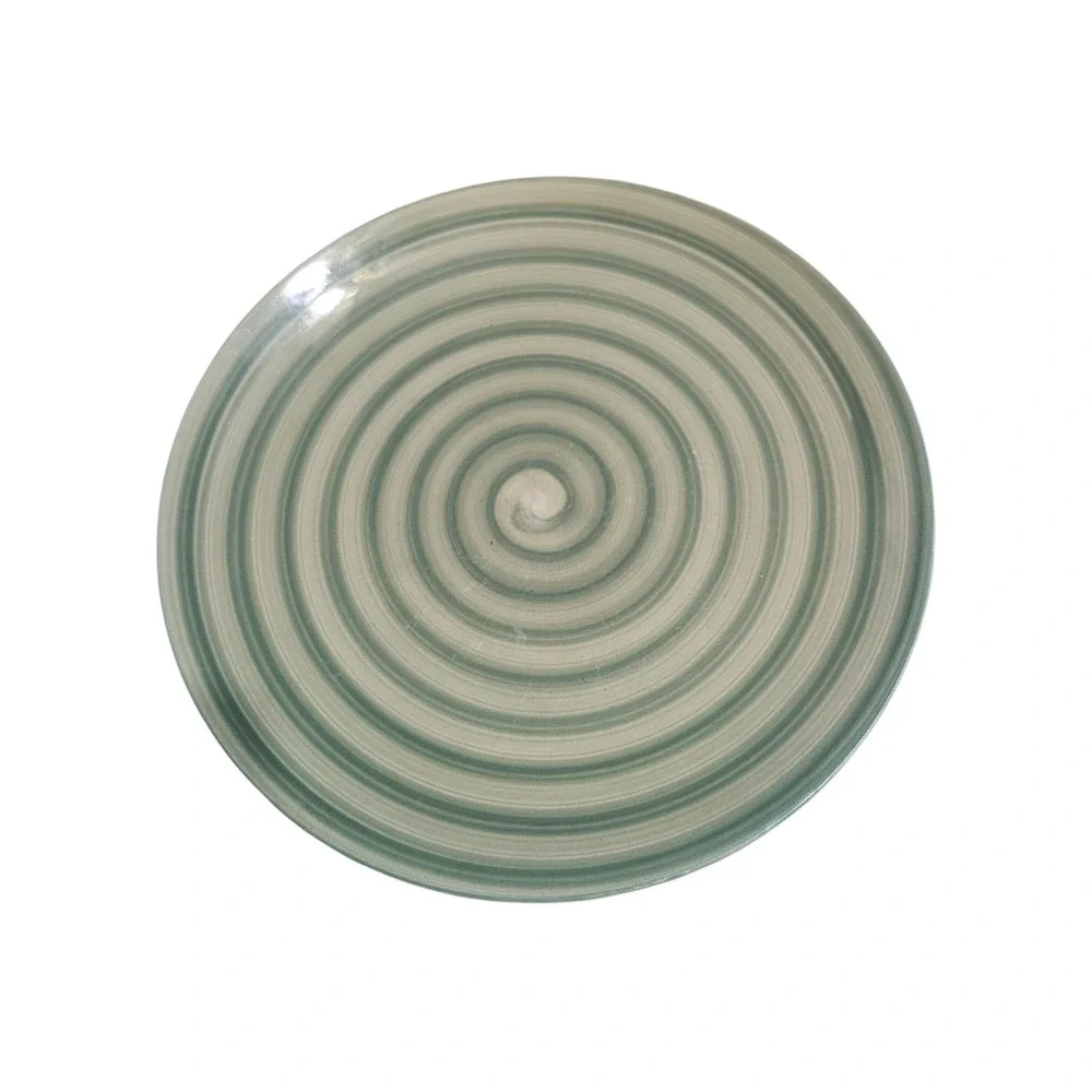 Set of 3 Swirl Hand Painted‎ Collection 11 Dinner Plates Sage Green Spiral Retro